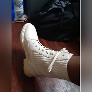 Size 7. San Edellman.  Cream Lace-Up Women's Boots